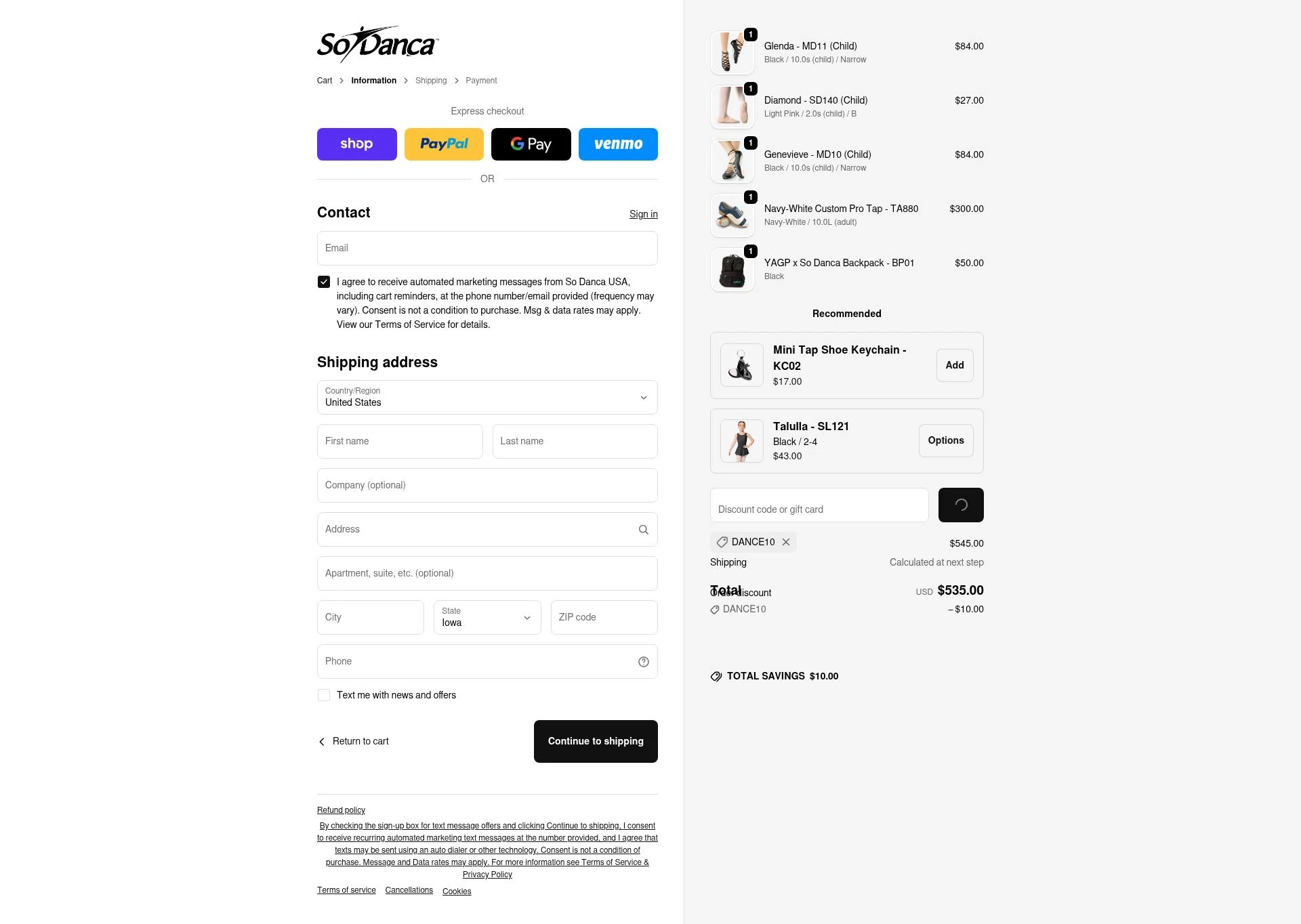 So Danca checkout page showing So Danca discount code box | Screenshot taken by SimplyCodes community member on Feb 7, 2026