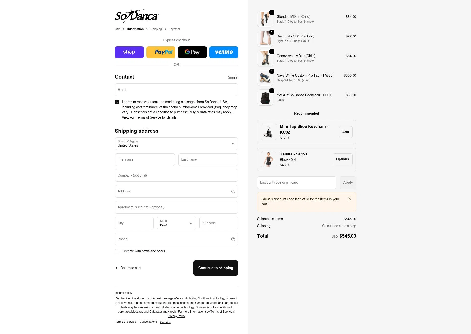 So Danca checkout page showing So Danca discount code box | Screenshot taken by SimplyCodes community member on Feb 7, 2026