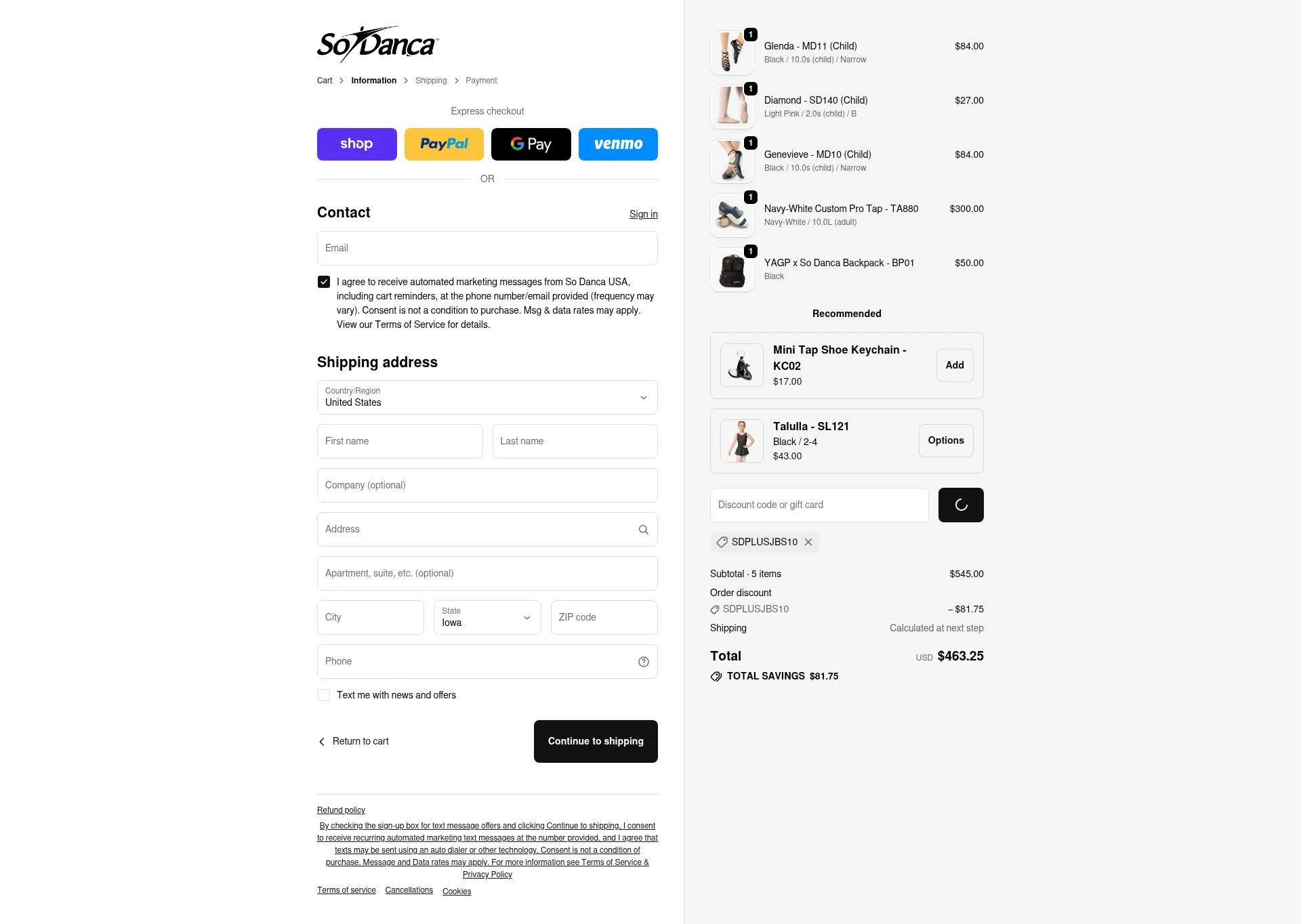 So Danca checkout page showing So Danca discount code box | Screenshot taken by SimplyCodes community member on Feb 7, 2026