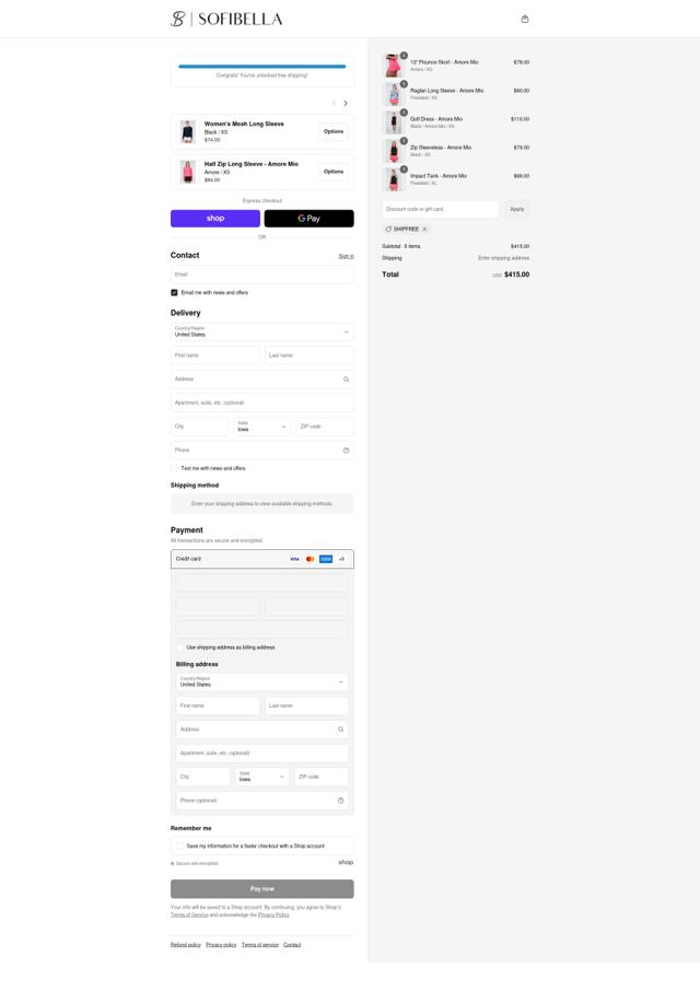 Sofibella checkout page showing Sofibella discount code box | Screenshot taken by SimplyCodes community member on Sep 13, 2025