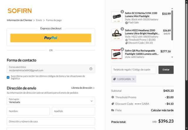 Sofirn checkout page showing Sofirn coupon code box | Screenshot taken by SimplyCodes community member on Sep 3, 2025