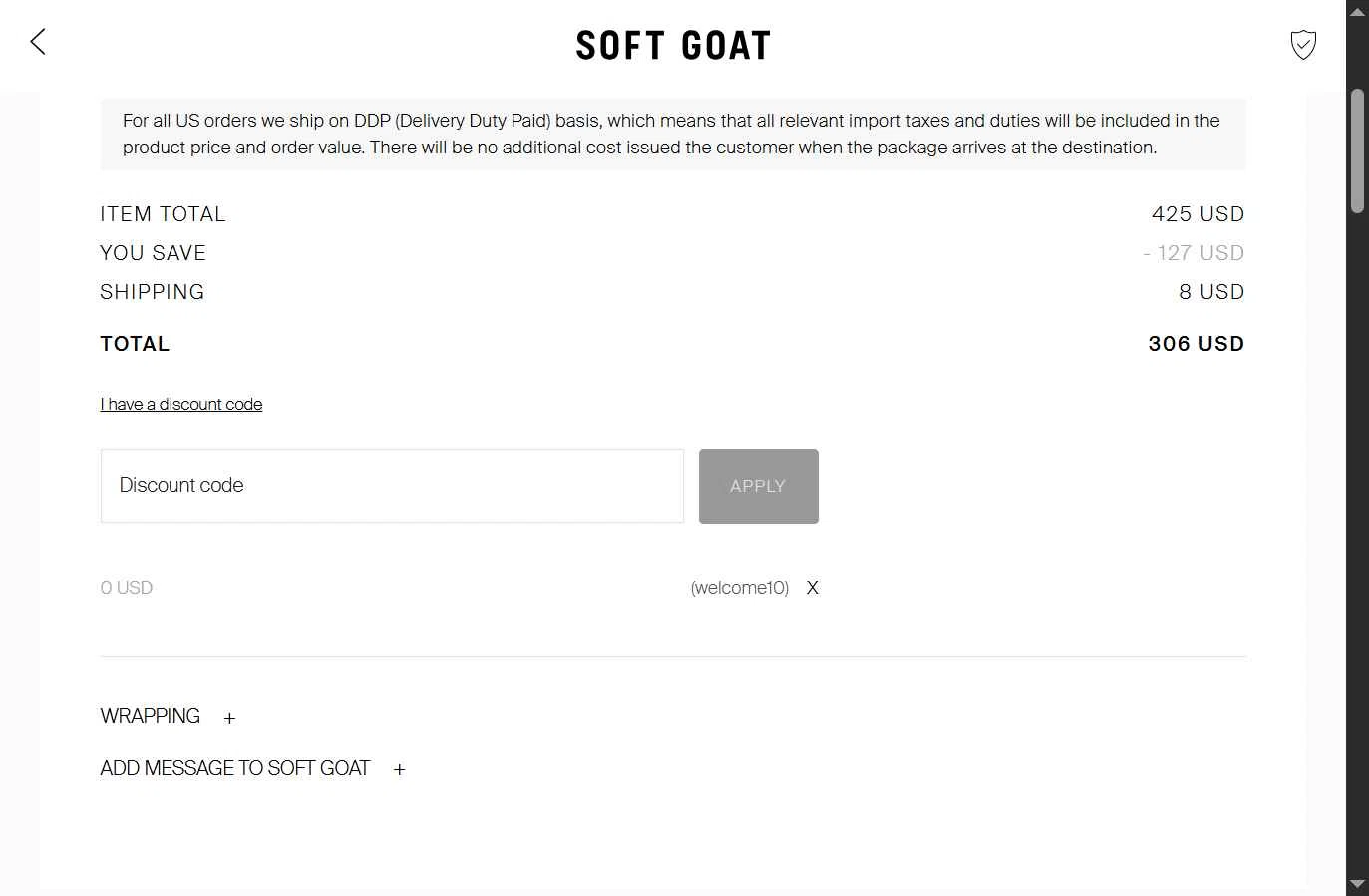 Soft Goat checkout page showing Soft Goat promo code box | Screenshot taken by SimplyCodes community member on Aug 8, 2025