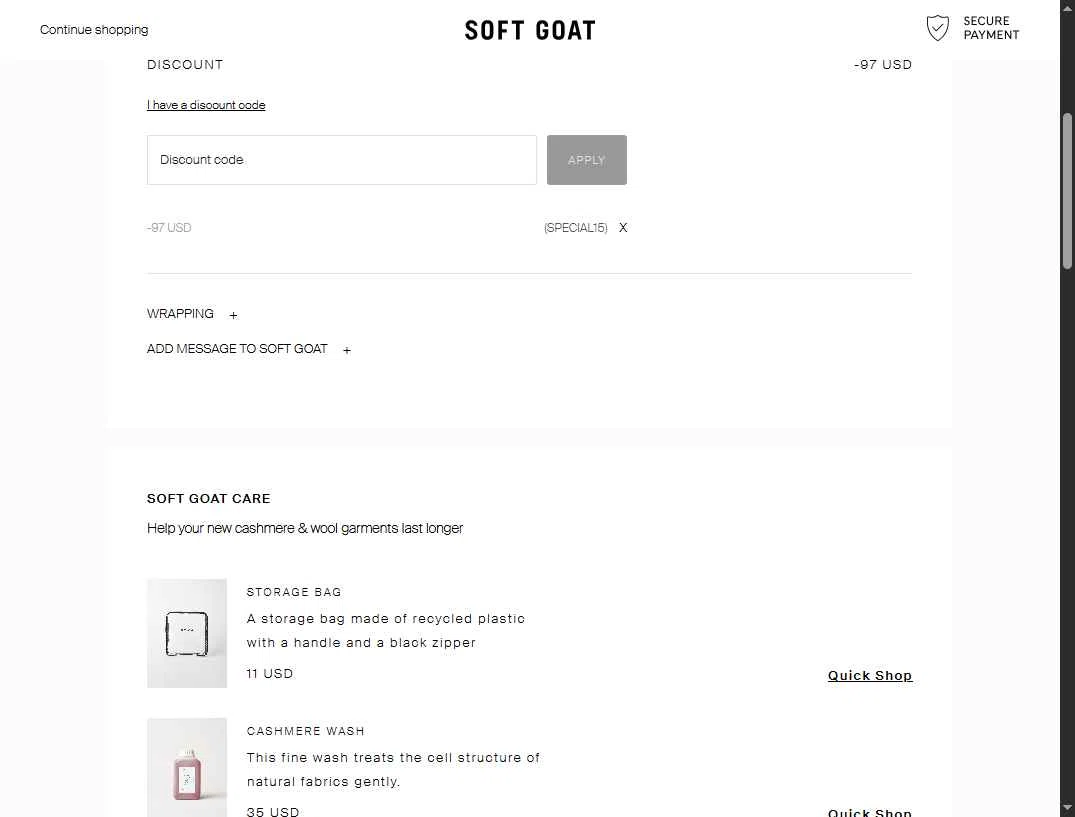 Soft Goat checkout page showing Soft Goat promo code box | Screenshot taken by SimplyCodes community member on Sep 27, 2025