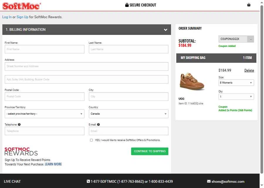 SoftMoc checkout page showing SoftMoc coupon code box | Screenshot taken by SimplyCodes community member on Sep 17, 2025