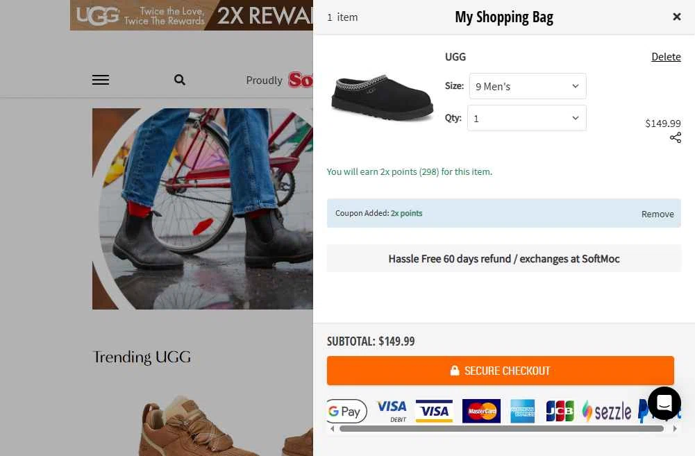 SoftMoc checkout page showing SoftMoc coupon code box | Screenshot taken by SimplyCodes community member on Sep 17, 2025