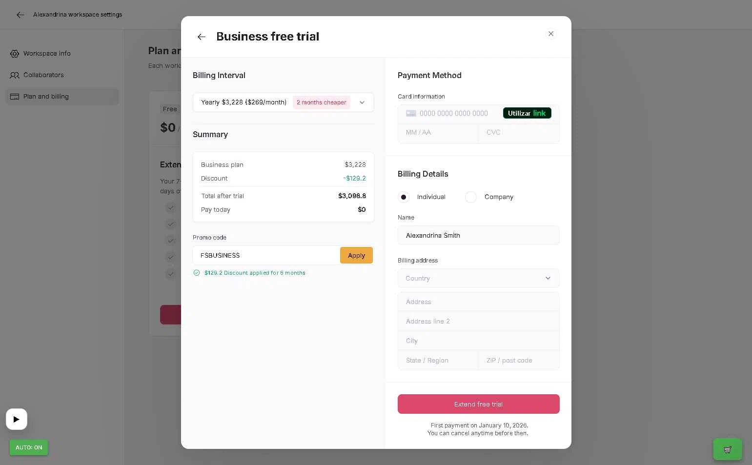Softr checkout page showing Softr promo code box | Screenshot taken by SimplyCodes community member on Jan 3, 2026