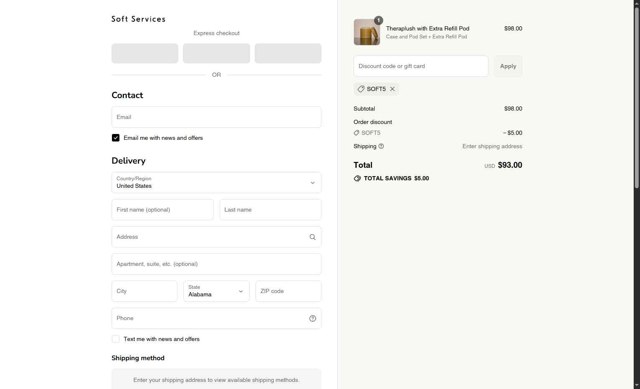 Soft Services checkout page showing Soft Services discount code box | Screenshot taken by SimplyCodes community member on Aug 24, 2025