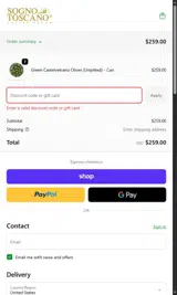 Sogno Toscano coupon verification screenshot