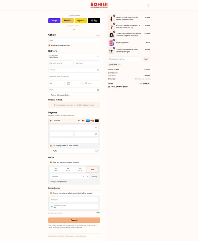 Sohimi checkout page showing Sohimi promo code box | Screenshot taken by SimplyCodes community member on Sep 2, 2025