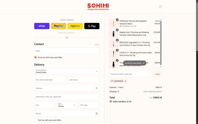 Sohimi checkout page showing Sohimi promo code box | Screenshot taken by SimplyCodes community member on Sep 4, 2025