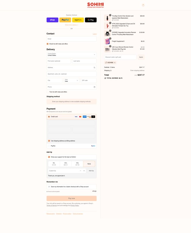 Sohimi checkout page showing Sohimi promo code box | Screenshot taken by SimplyCodes community member on Sep 2, 2025