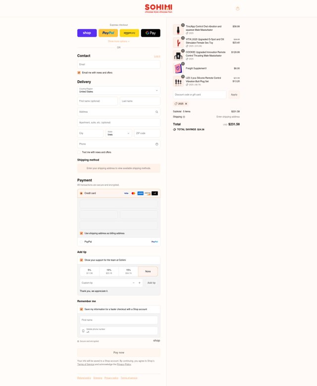 Sohimi checkout page showing Sohimi promo code box | Screenshot taken by SimplyCodes community member on Sep 2, 2025