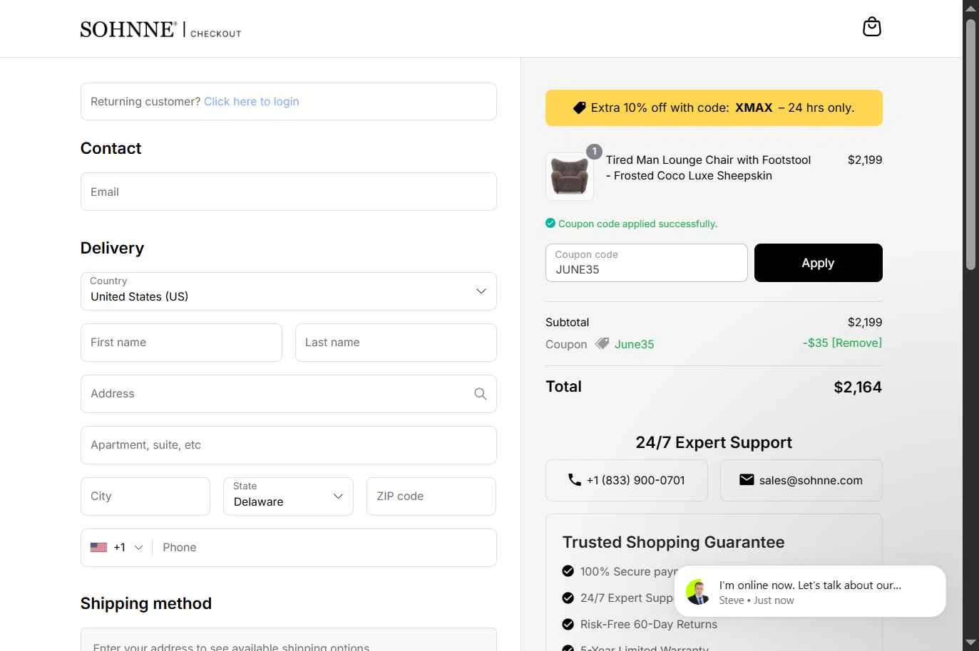 Sohnne checkout page showing Sohnne coupon code box | Screenshot taken by SimplyCodes community member on Dec 21, 2025