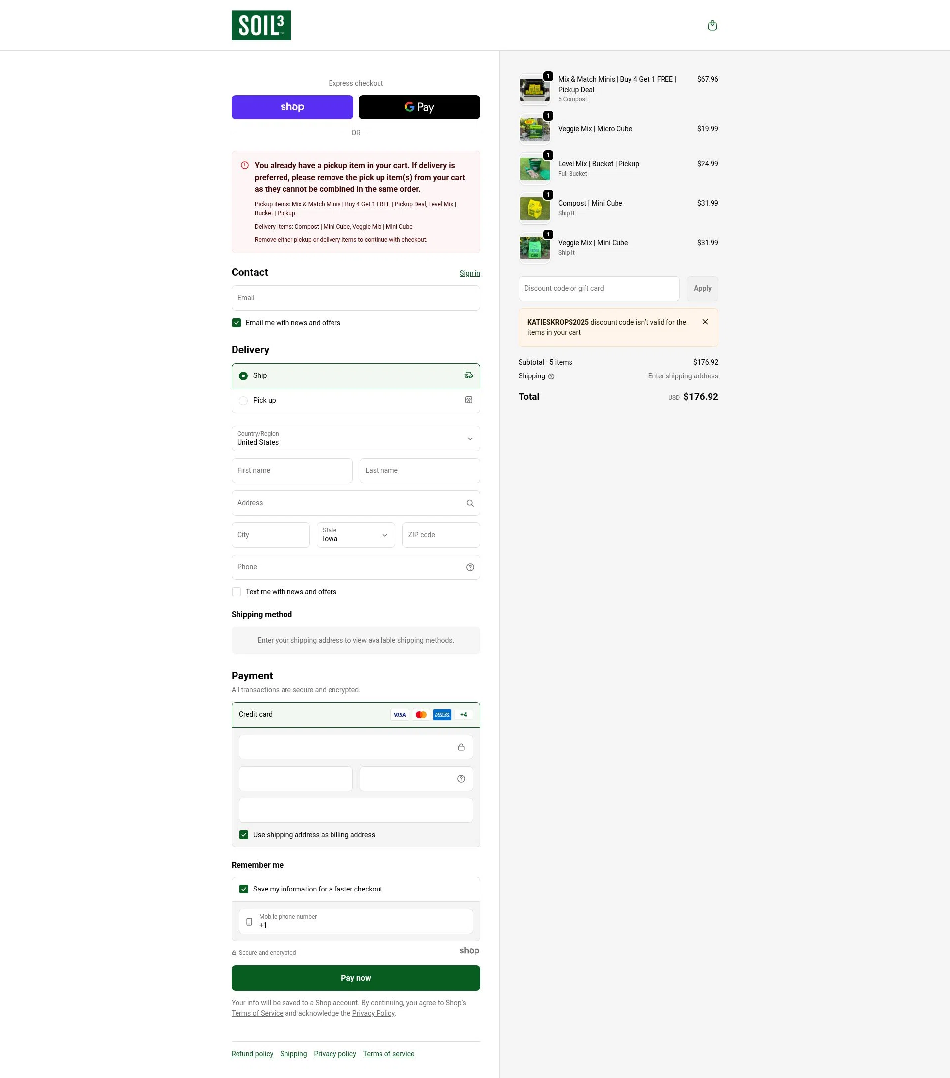 Soil3 checkout page showing Soil3 discount code box | Screenshot taken by SimplyCodes community member on Dec 31, 2025