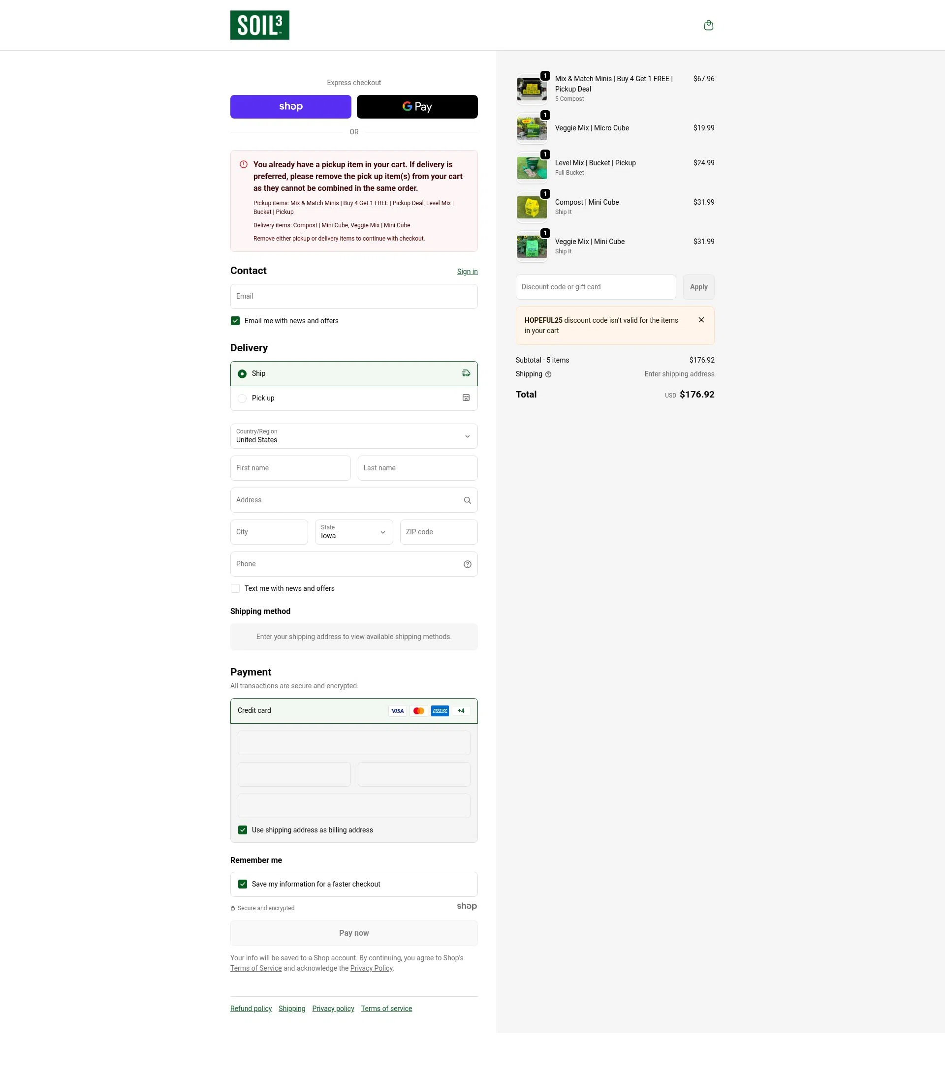 Soil3 checkout page showing Soil3 discount code box | Screenshot taken by SimplyCodes community member on Dec 31, 2025