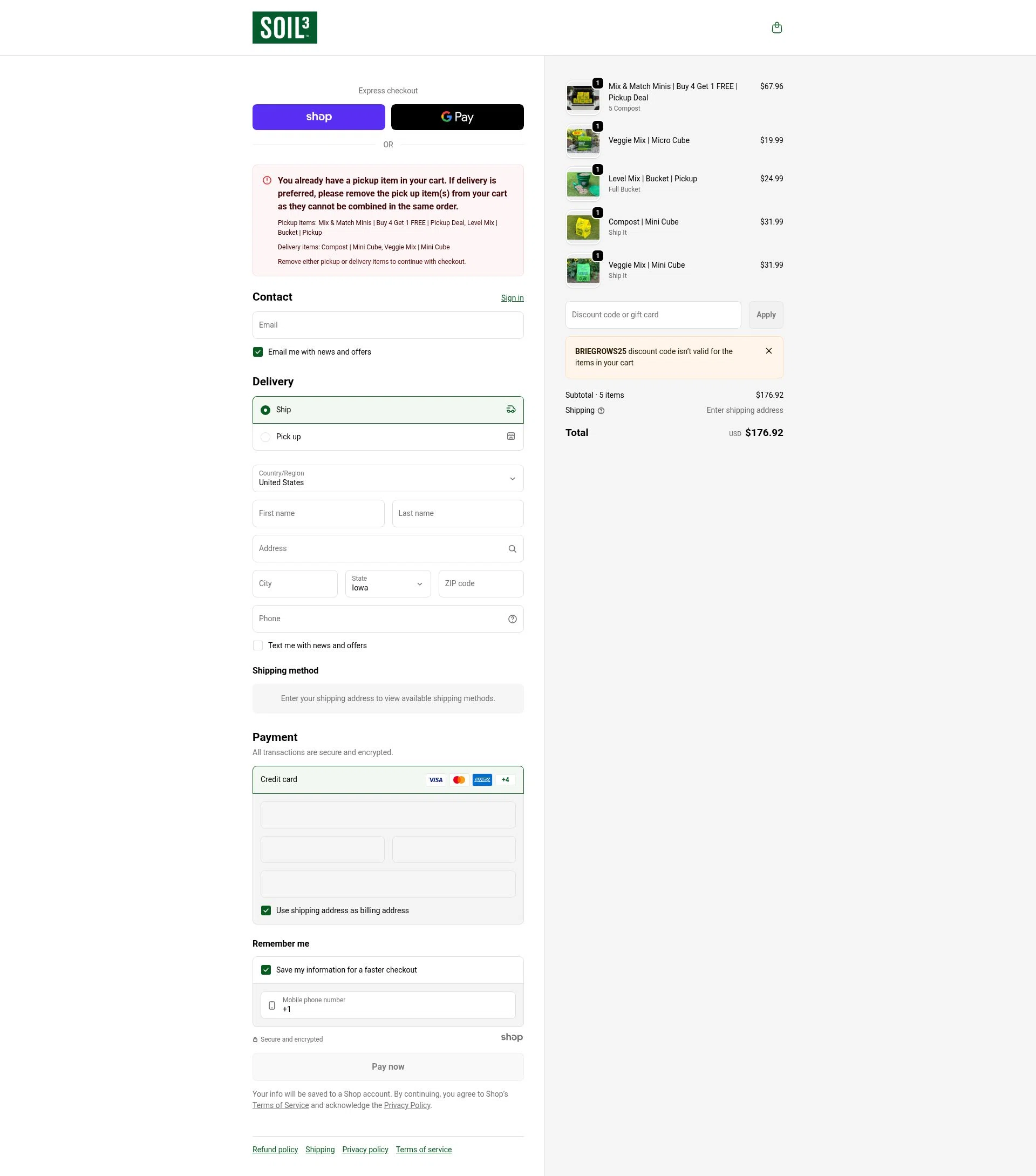 Soil3 checkout page showing Soil3 discount code box | Screenshot taken by SimplyCodes community member on Dec 31, 2025