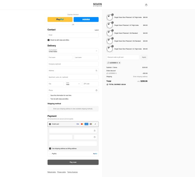 SOJOS VISION checkout page showing SOJOS VISION discount code box | Screenshot taken by SimplyCodes community member on Sep 3, 2025