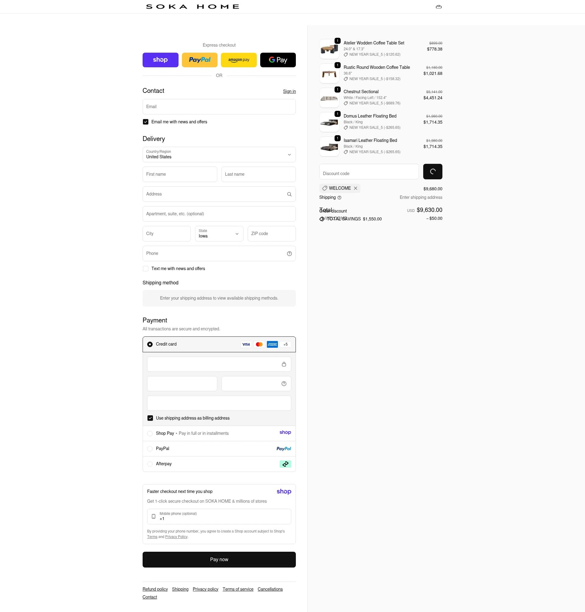 Soka Home checkout page showing Soka Home discount code box | Screenshot taken by SimplyCodes community member on Jan 7, 2026