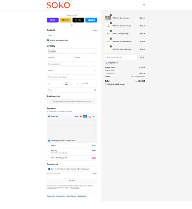 Soko checkout page showing Soko promo code box | Screenshot taken by SimplyCodes community member on Sep 4, 2025