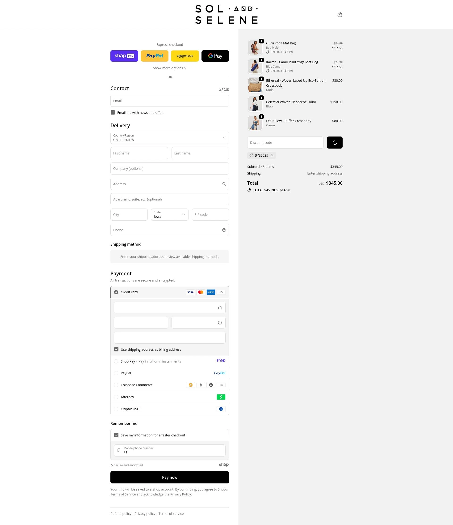 Sol and Selene checkout page showing Sol and Selene discount code box | Screenshot taken by SimplyCodes community member on Jan 11, 2026