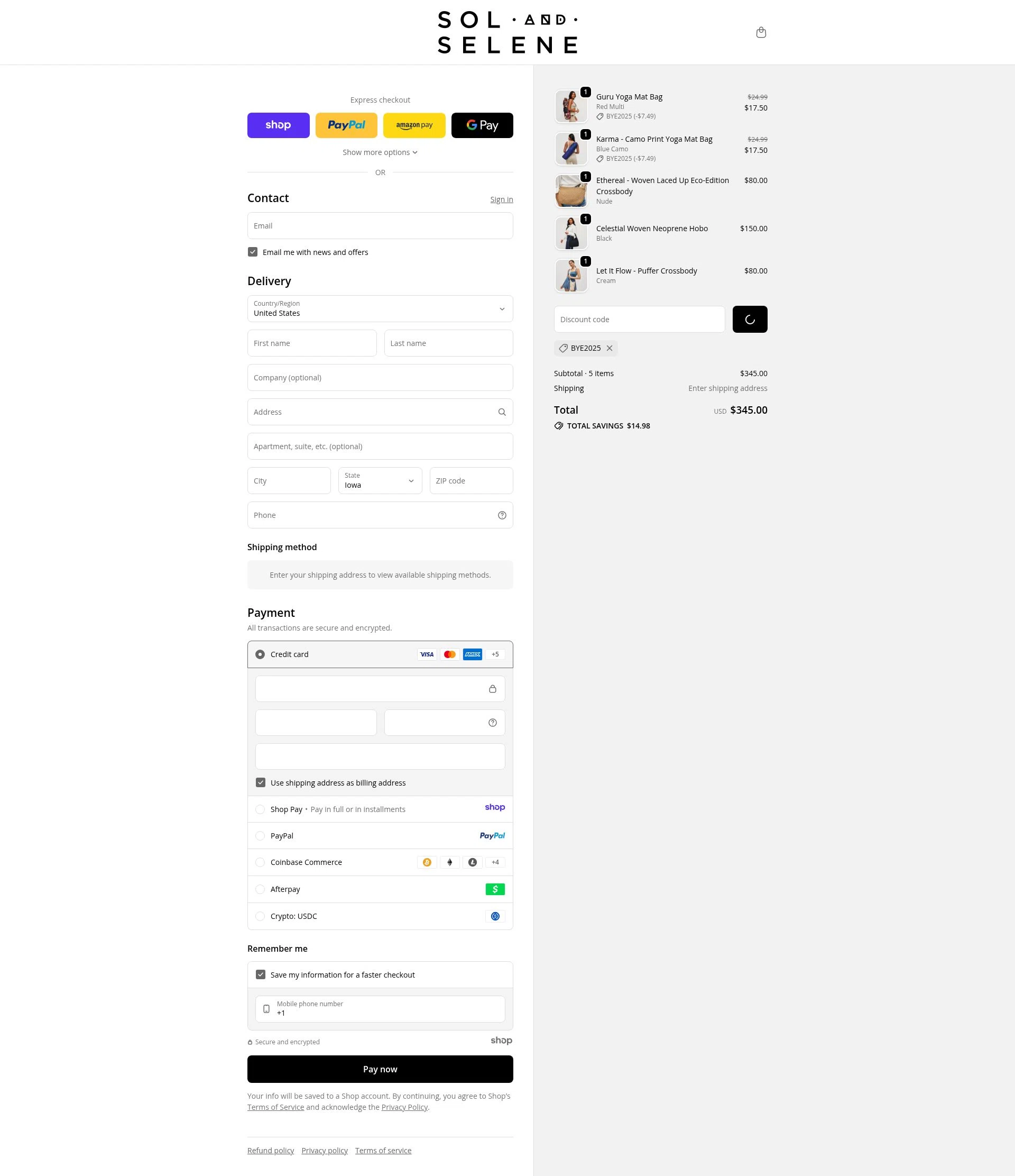 Sol and Selene checkout page showing Sol and Selene discount code box | Screenshot taken by SimplyCodes community member on Jan 6, 2026