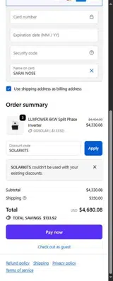 SOLARKITS coupon verification screenshot