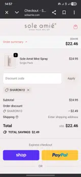 SHARON10 coupon verification screenshot