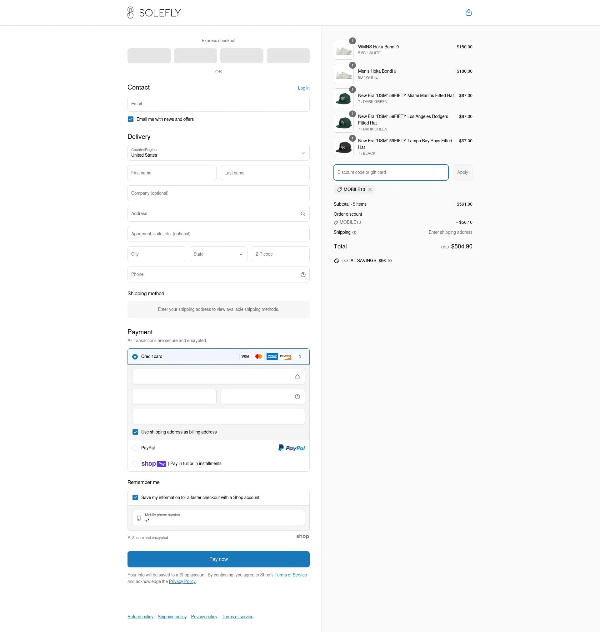 SoleFly checkout page showing SoleFly discount code box | Screenshot taken by SimplyCodes community member on Mar 21, 2025