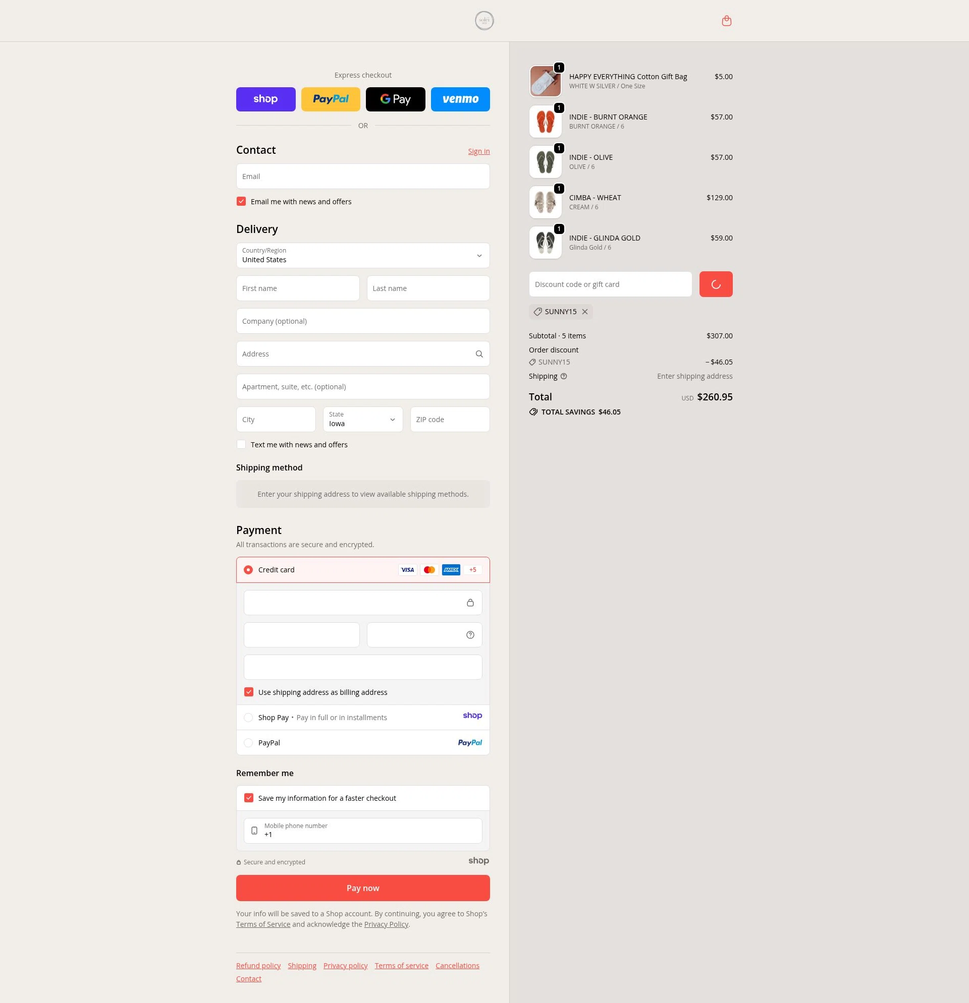 Solei Sea checkout page showing Solei Sea discount code box | Screenshot taken by SimplyCodes community member on Dec 29, 2025