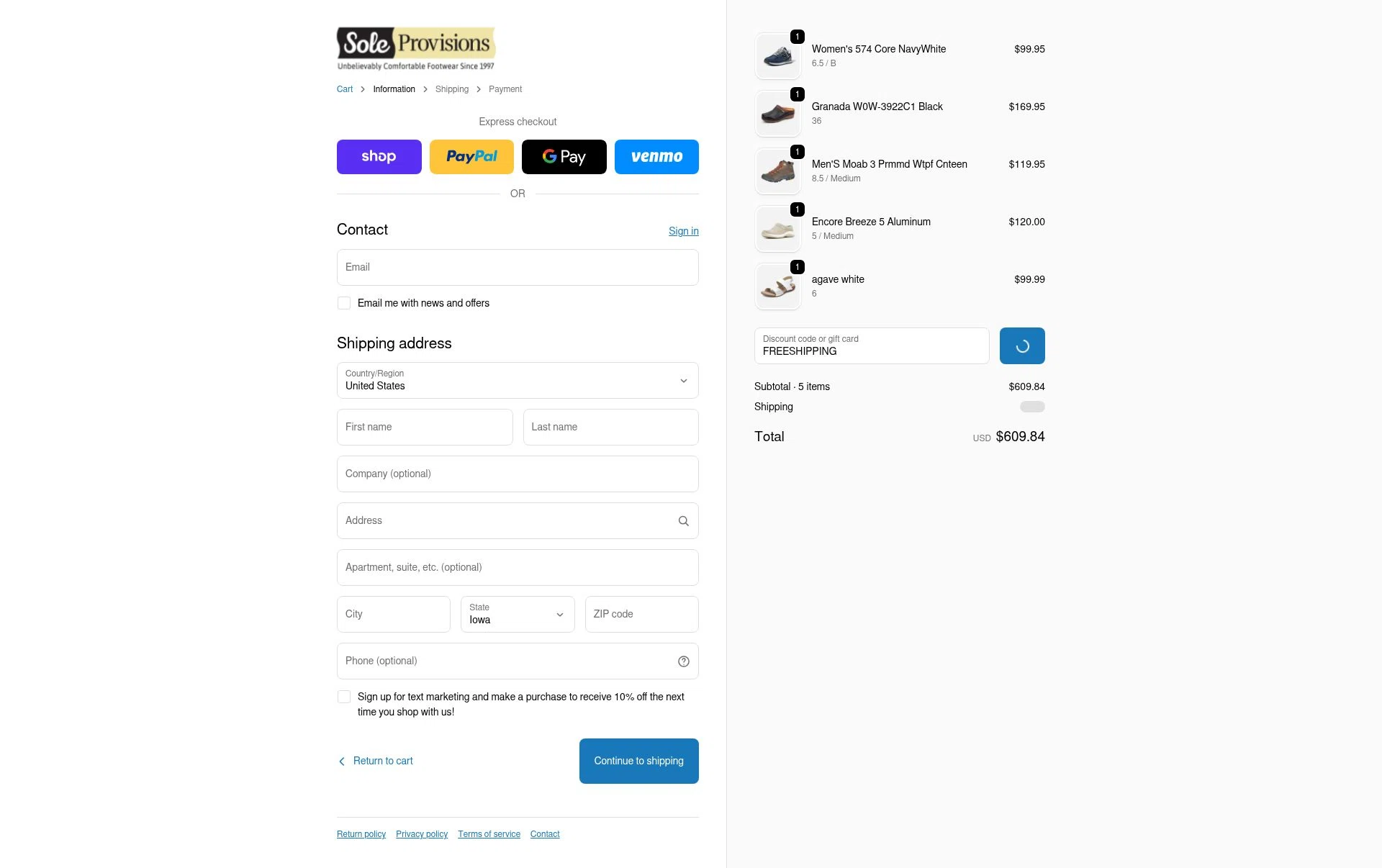 Sole Provisions checkout page showing Sole Provisions promo code box | Screenshot taken by SimplyCodes community member on Feb 8, 2026