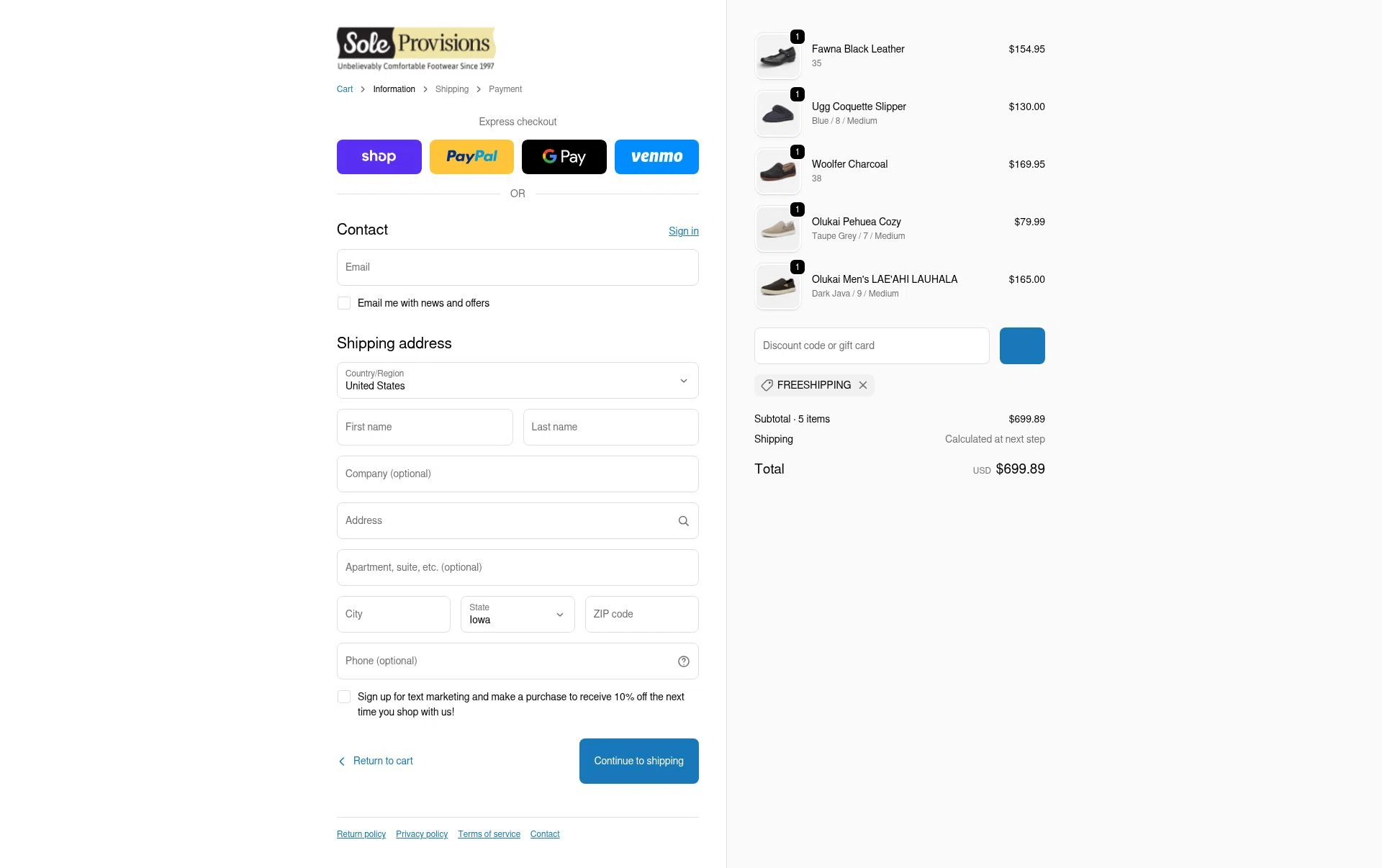 Sole Provisions checkout page showing Sole Provisions promo code box | Screenshot taken by SimplyCodes community member on Jan 11, 2026