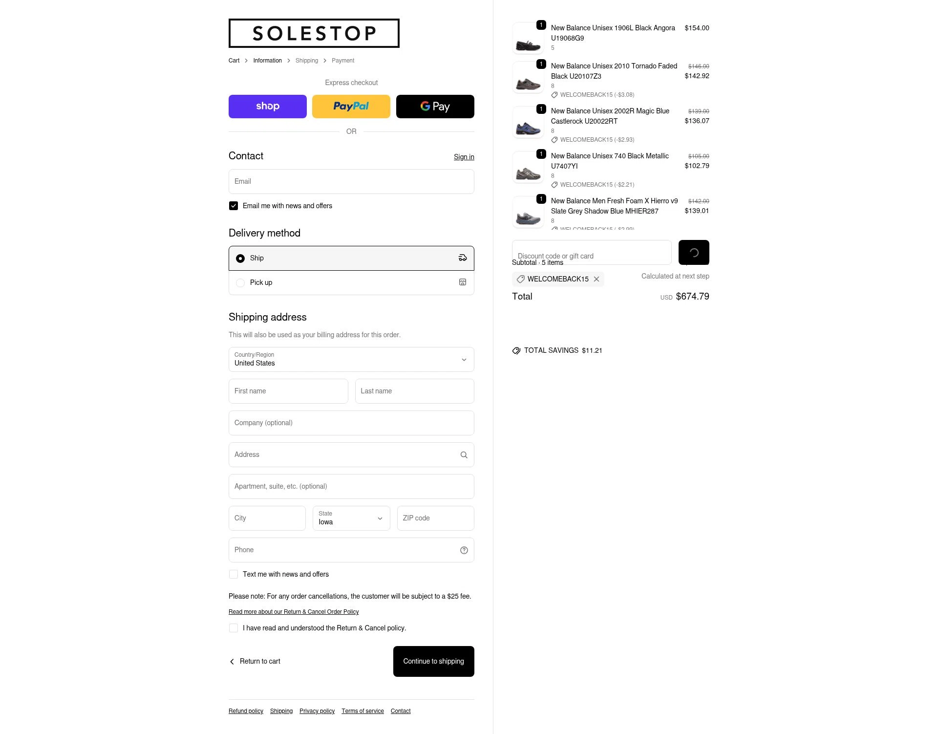 Solestop checkout page showing Solestop coupon code box | Screenshot taken by SimplyCodes community member on Feb 3, 2026