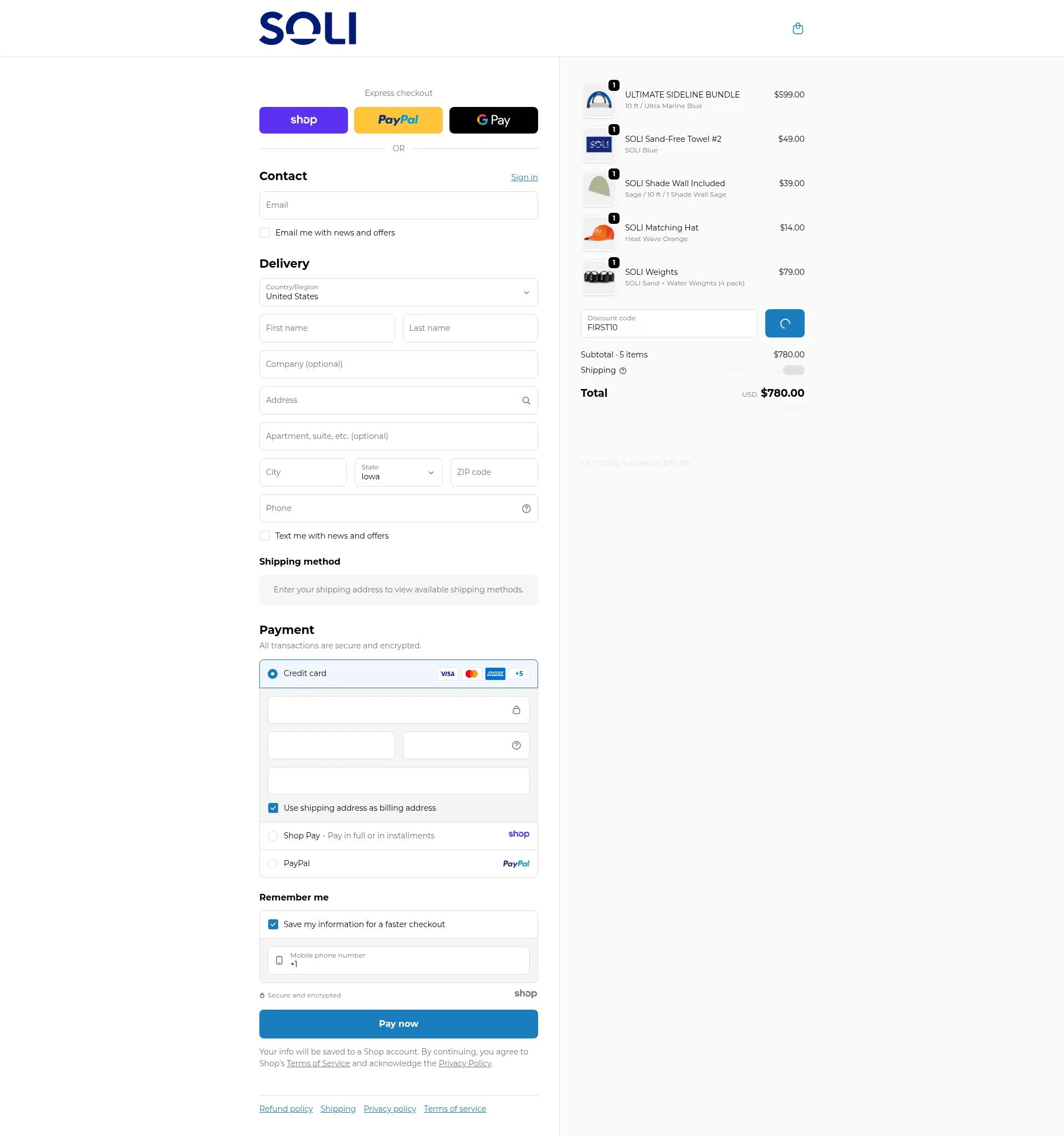 SOLI Outdoors checkout page showing SOLI Outdoors discount code box | Screenshot taken by SimplyCodes community member on Jan 2, 2026