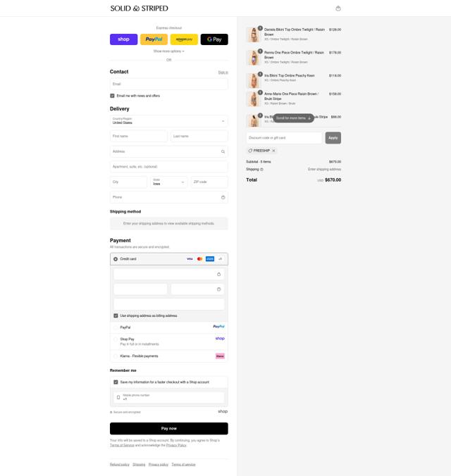 Solid & Striped checkout page showing Solid & Striped promo code box | Screenshot taken by SimplyCodes community member on Sep 12, 2025