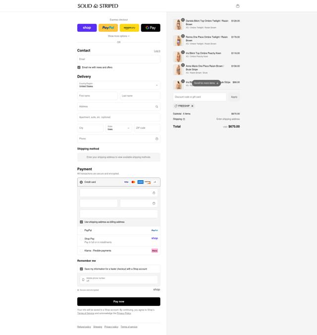 Solid & Striped checkout page showing Solid & Striped promo code box | Screenshot taken by SimplyCodes community member on Sep 4, 2025