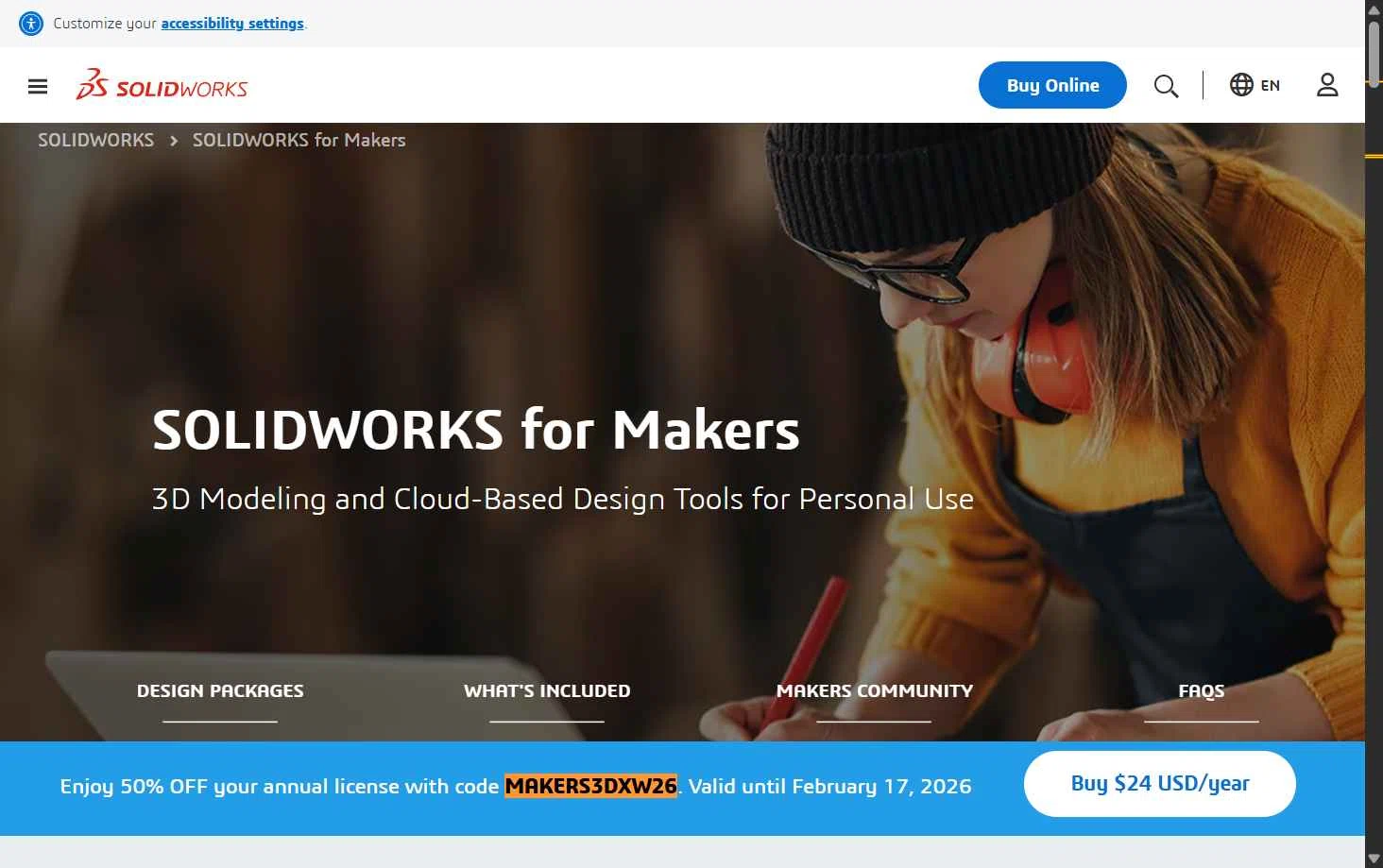 SolidWorks checkout page showing SolidWorks coupon code box | Screenshot taken by SimplyCodes community member on Feb 8, 2026