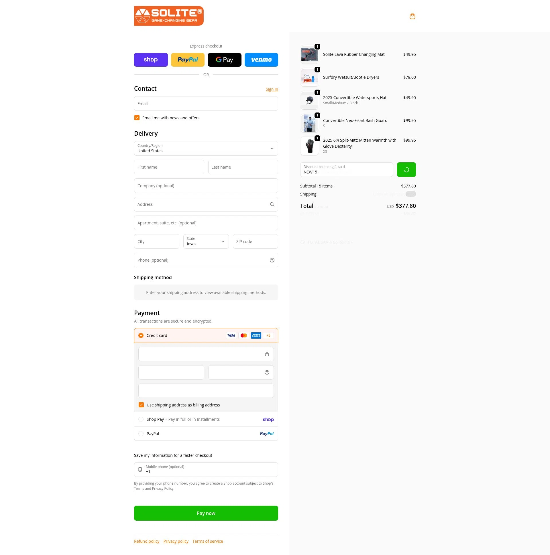 Solite Boots checkout page showing Solite Boots discount code box | Screenshot taken by SimplyCodes community member on Feb 11, 2026