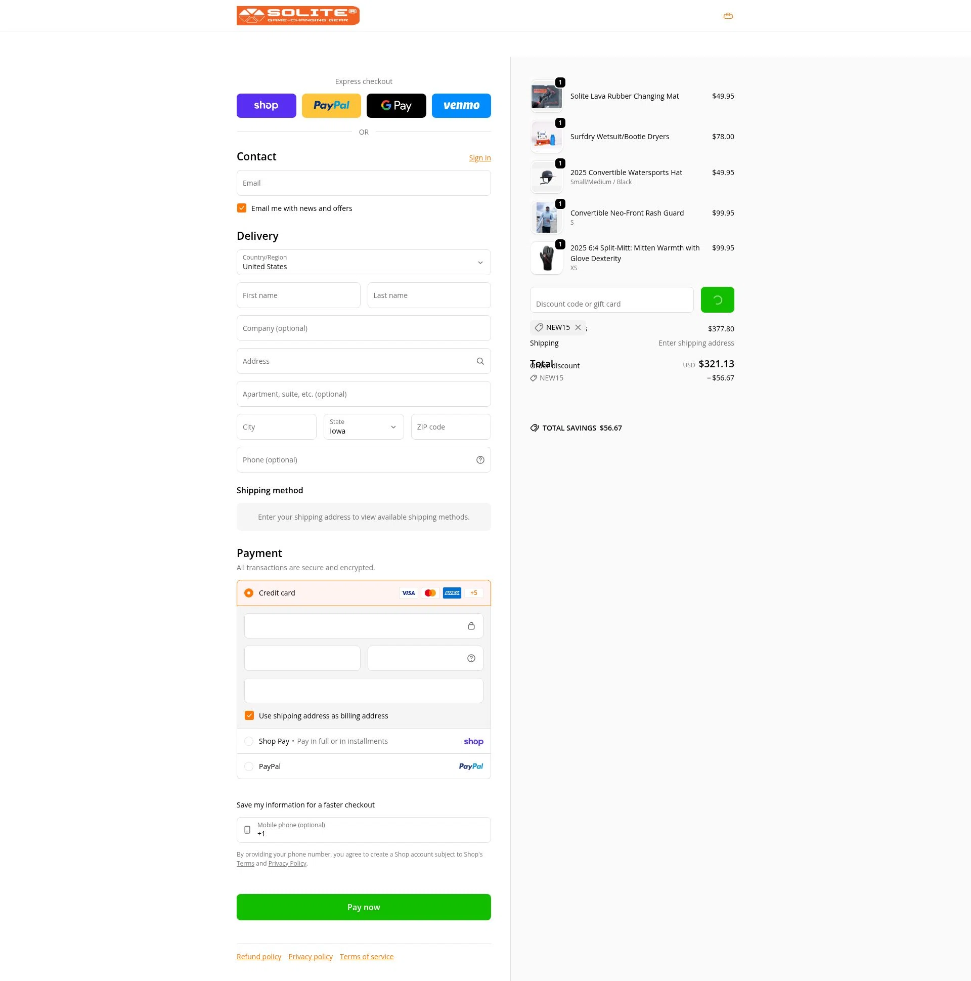 Solite Boots checkout page showing Solite Boots discount code box | Screenshot taken by SimplyCodes community member on Feb 6, 2026