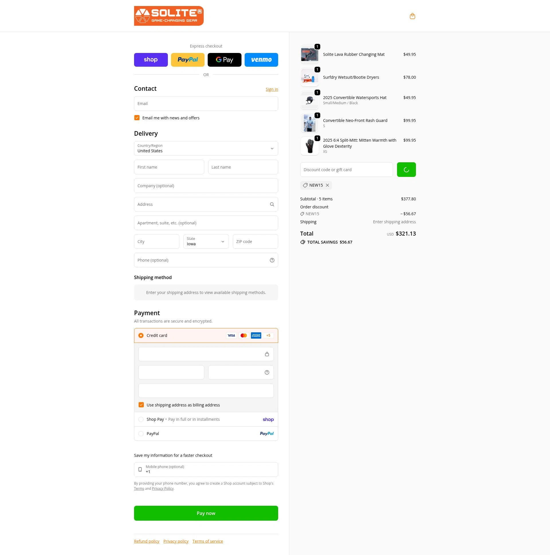 Solite Boots checkout page showing Solite Boots discount code box | Screenshot taken by SimplyCodes community member on Feb 15, 2026