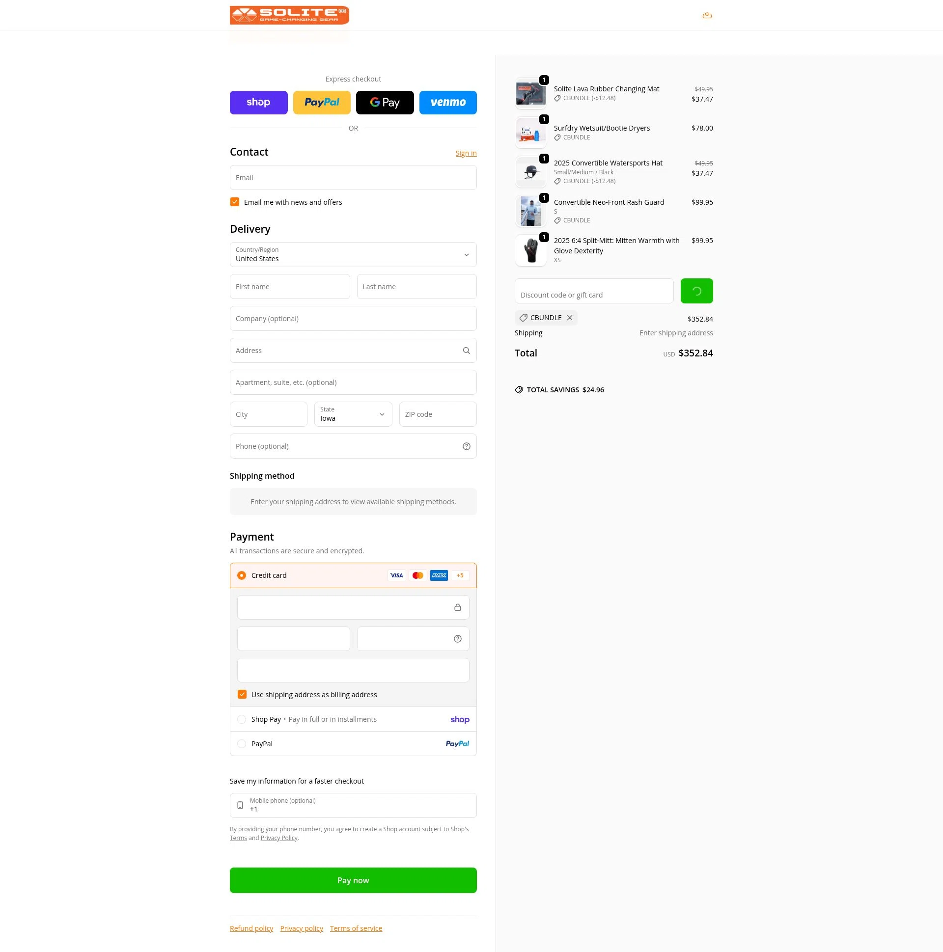 Solite Boots checkout page showing Solite Boots discount code box | Screenshot taken by SimplyCodes community member on Feb 15, 2026