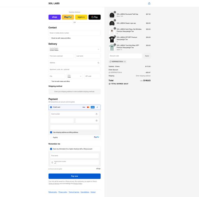 SOL LABS checkout page showing SOL LABS promo code box | Screenshot taken by SimplyCodes community member on Sep 9, 2025