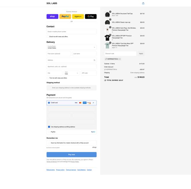 SOL LABS checkout page showing SOL LABS promo code box | Screenshot taken by SimplyCodes community member on Sep 4, 2025