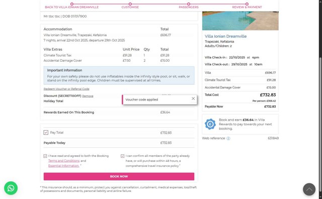 Solmar Villas checkout page showing Solmar Villas discount code box | Screenshot taken by SimplyCodes community member on Aug 22, 2025