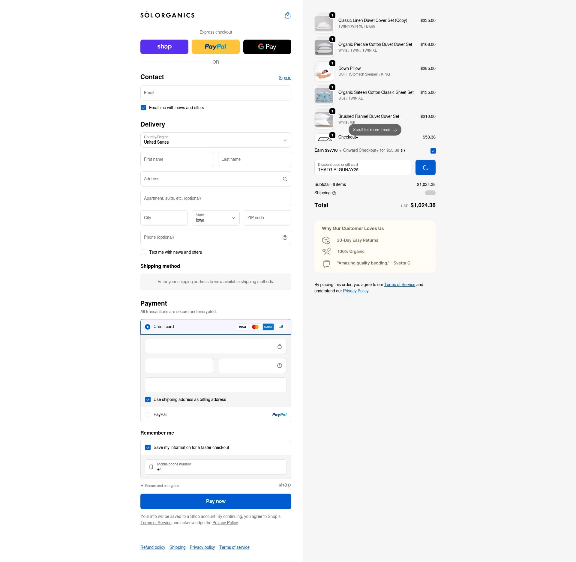SOL Organics checkout page showing SOL Organics discount code box | Screenshot taken by SimplyCodes community member on Dec 23, 2025
