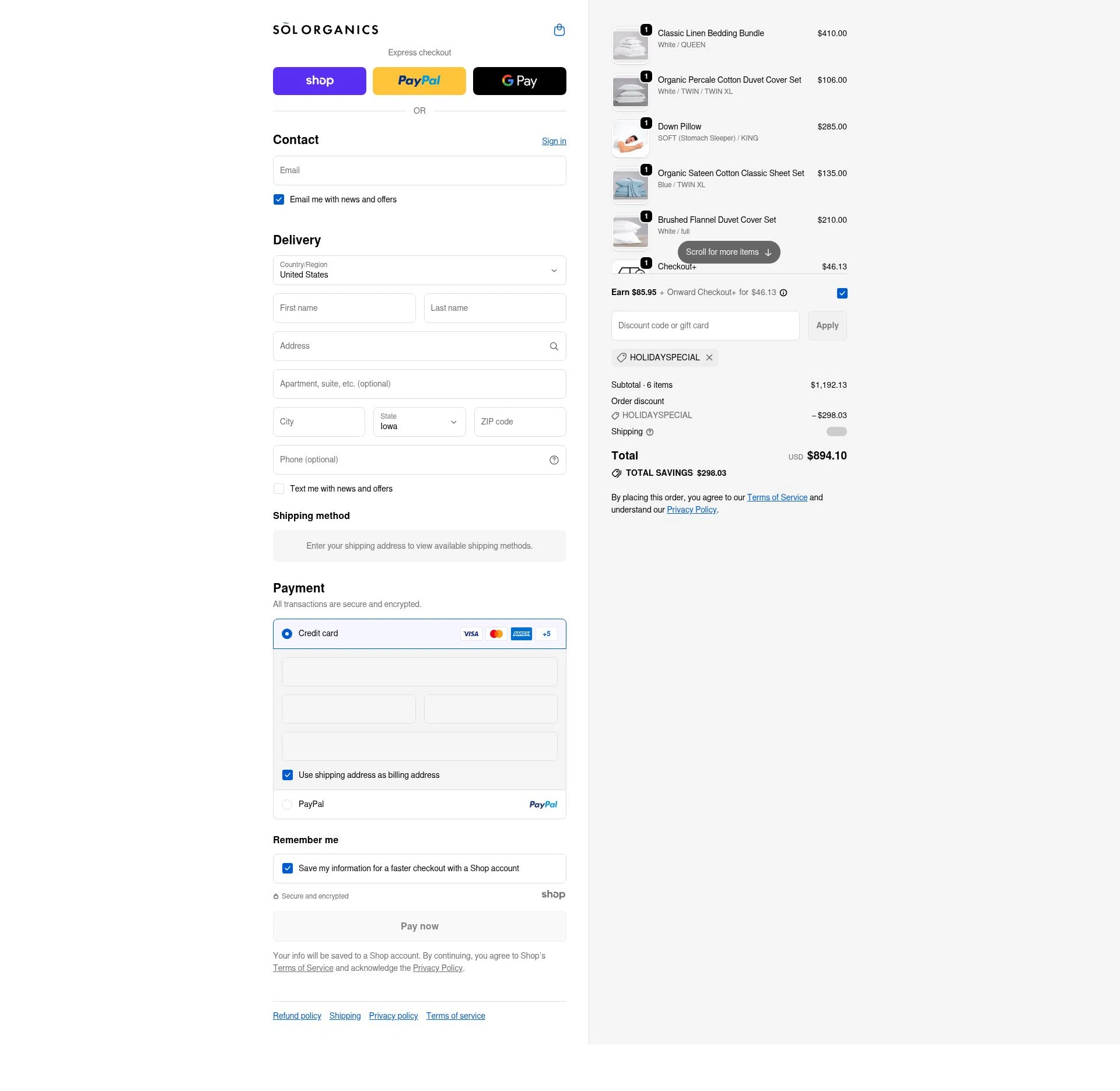 SOL Organics checkout page showing SOL Organics discount code box | Screenshot taken by SimplyCodes community member on Dec 10, 2025