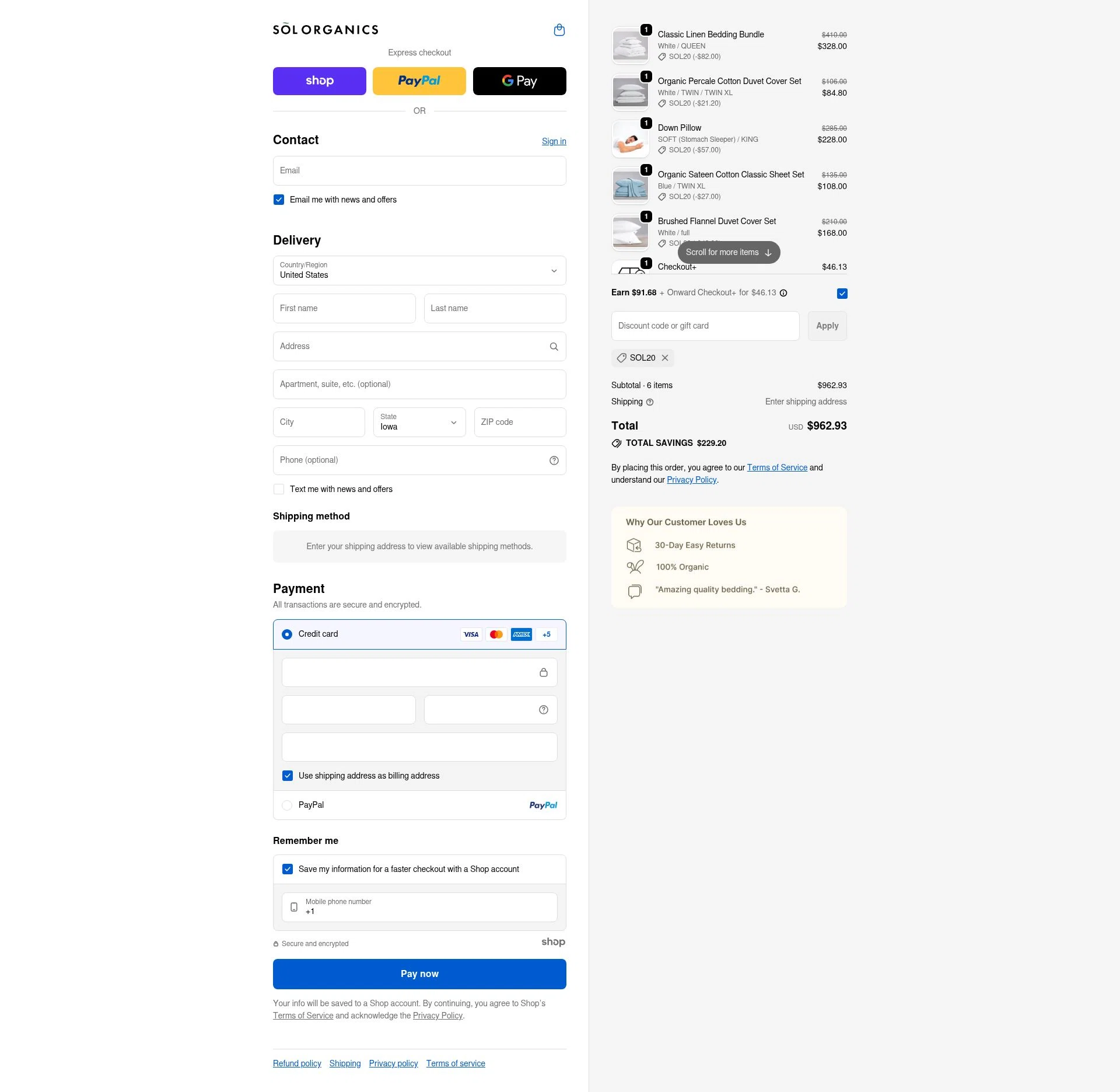 SOL Organics checkout page showing SOL Organics discount code box | Screenshot taken by SimplyCodes community member on Nov 24, 2025