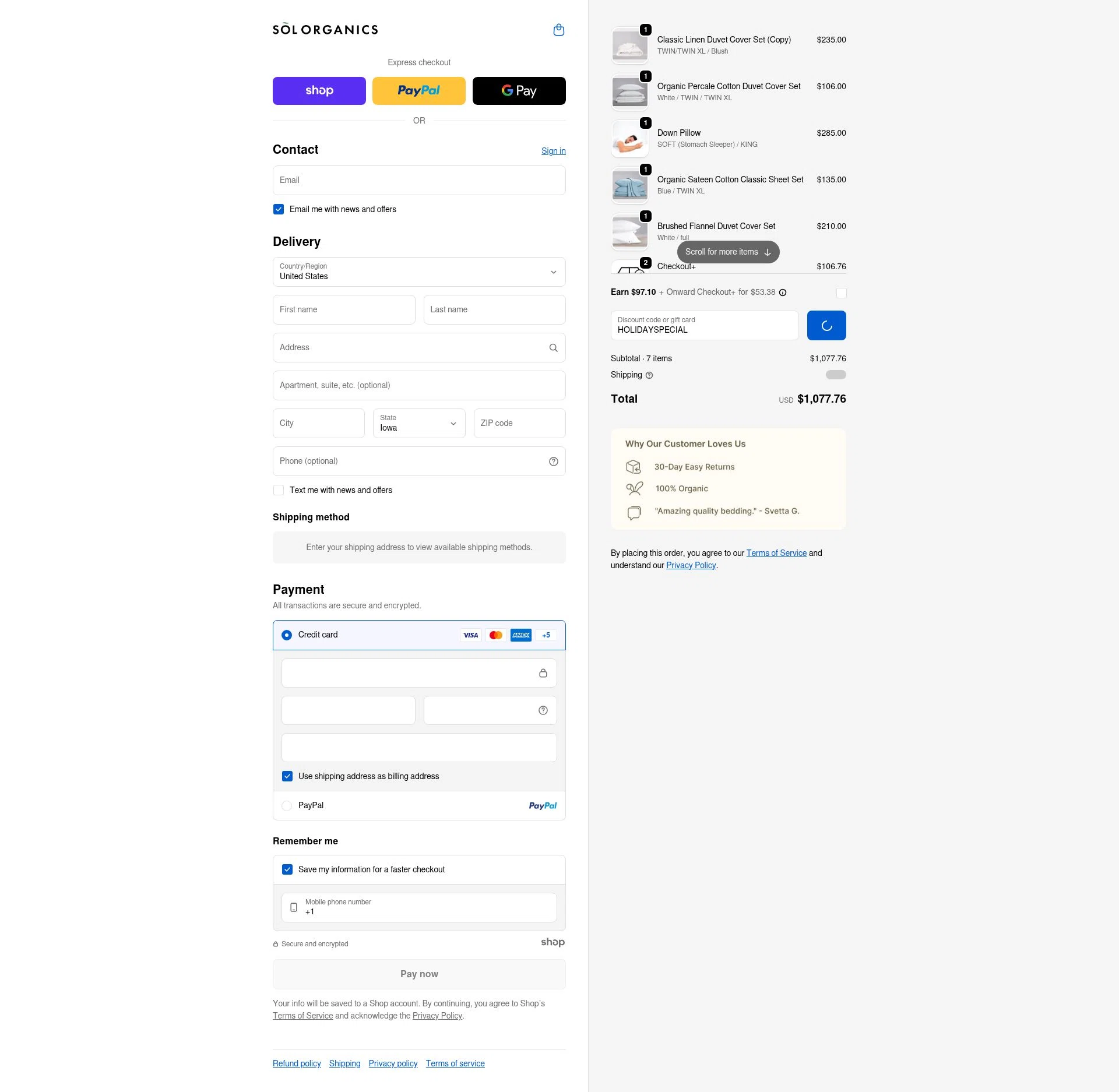 SOL Organics checkout page showing SOL Organics discount code box | Screenshot taken by SimplyCodes community member on Dec 23, 2025