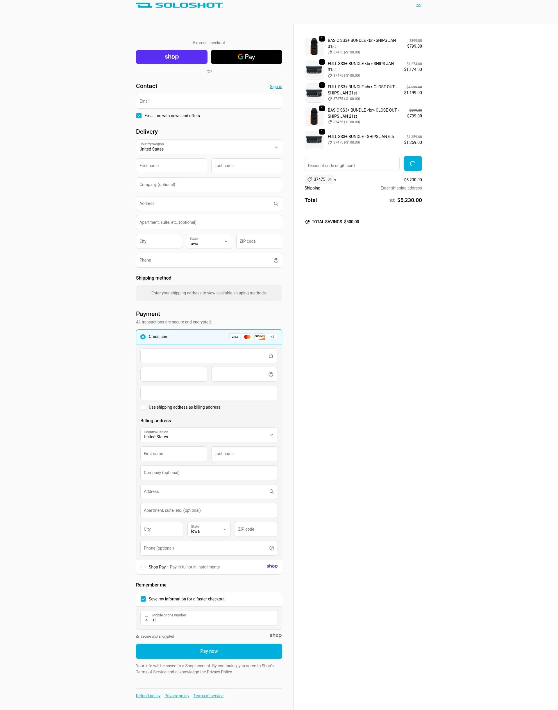 SoloShot checkout page showing SoloShot discount code box | Screenshot taken by SimplyCodes community member on Jan 12, 2026