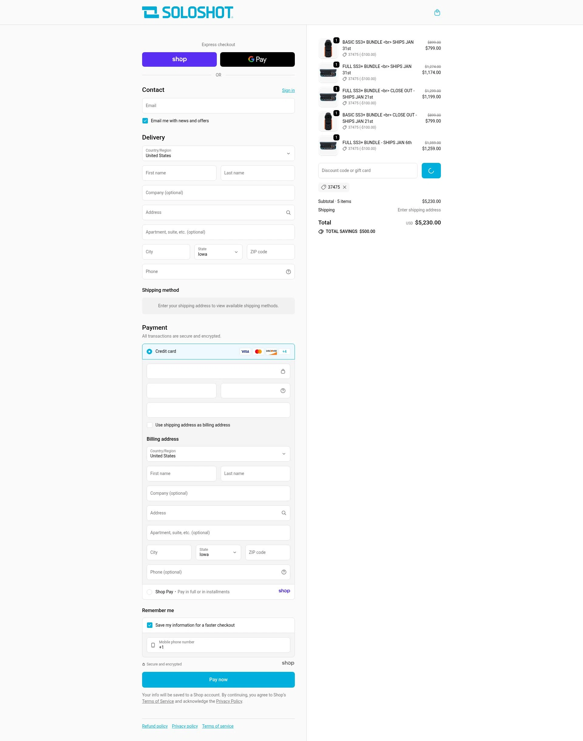 SoloShot checkout page showing SoloShot discount code box | Screenshot taken by SimplyCodes community member on Jan 2, 2026