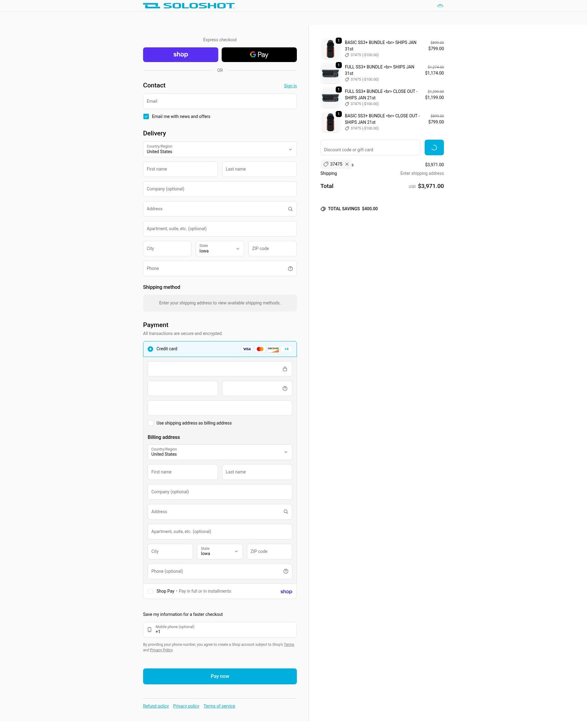 SoloShot checkout page showing SoloShot discount code box | Screenshot taken by SimplyCodes community member on Feb 8, 2026
